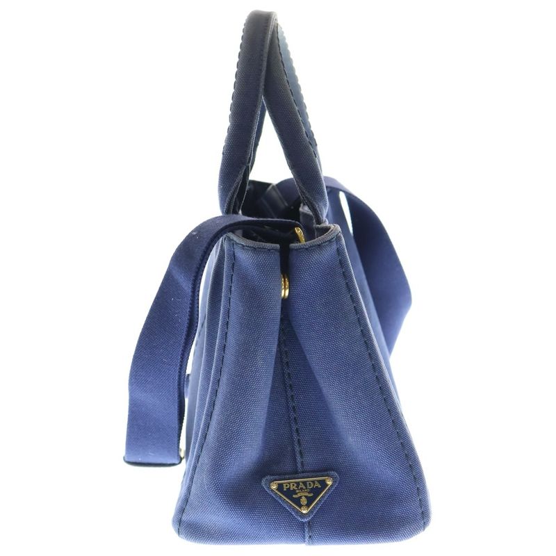 Prada Canapa 2WAY Handbag Shoulder Bag Blue Canvas B2439g Gold Hardware