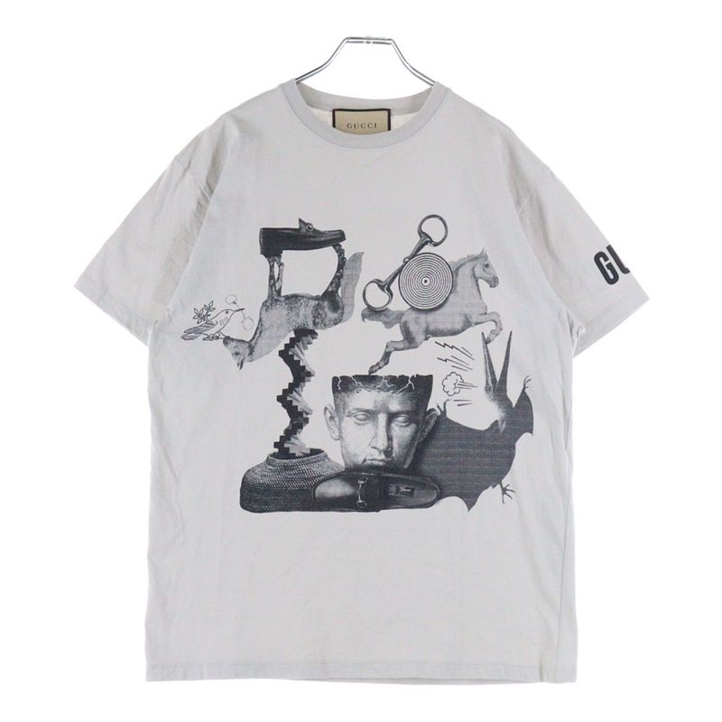 Gucci Sleeve Logo Graphic Print Horsebit Crew Neck Short Sleeve T-shirt Cut And
