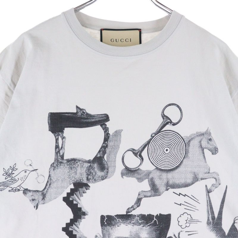Gucci Sleeve Logo Graphic Print Horsebit Crew Neck Short Sleeve T-shirt Cut And