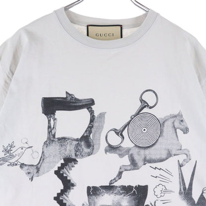 Gucci Sleeve Logo Graphic Print Horsebit Crew Neck Short Sleeve T-shirt Cut And