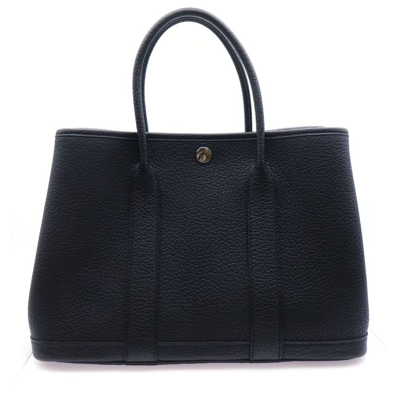 Hermes Garden Party TPM Handbag Black Negonda Silver Hardware Engraved Z