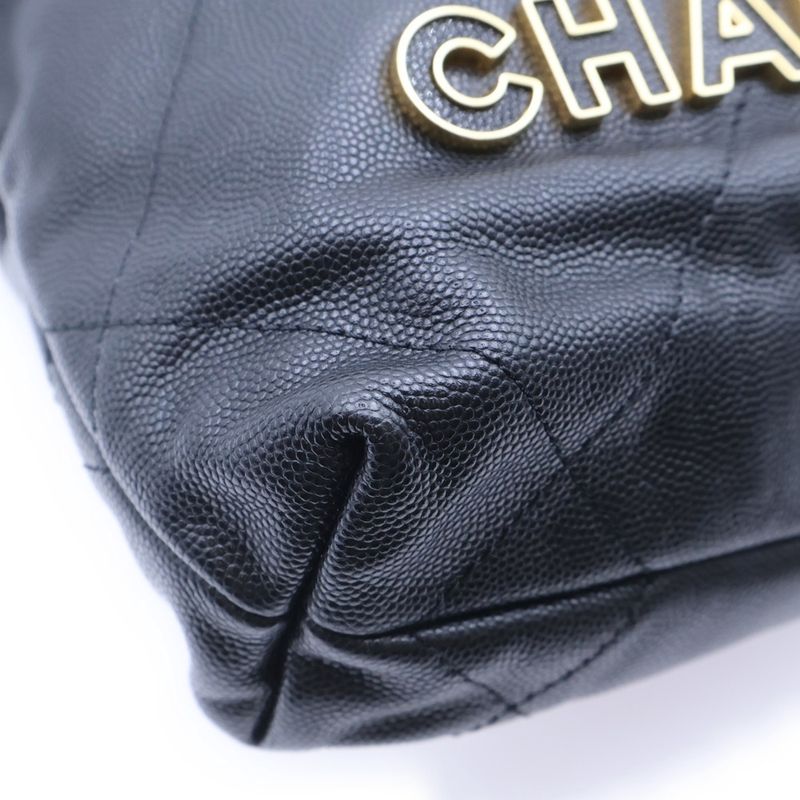 Chanel 22 Mini Chain Shoulder Bag Black Caviar Skin Gold Hardware As3980