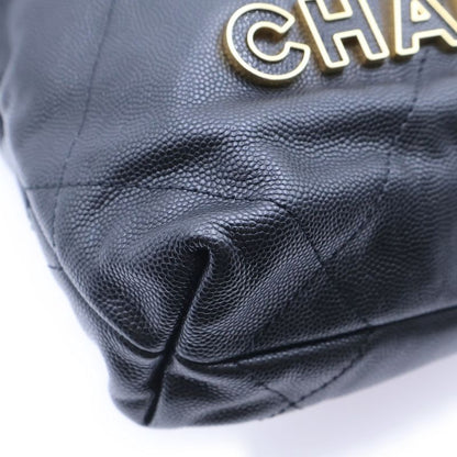 Chanel 22 Mini Chain Shoulder Bag Black Caviar Skin Gold Hardware As3980