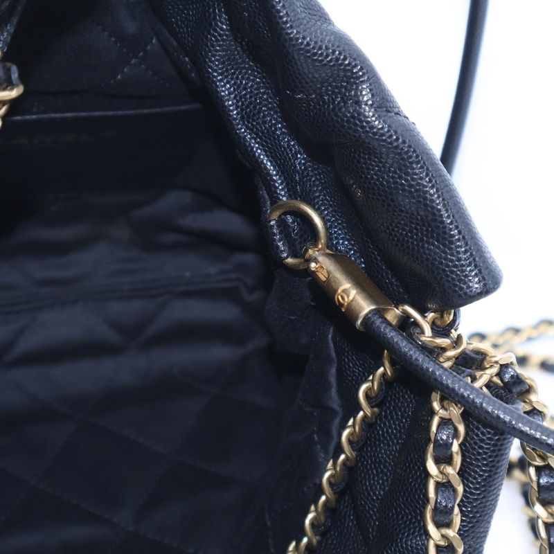 Chanel 22 Mini Chain Shoulder Bag Black Caviar Skin Gold Hardware As3980