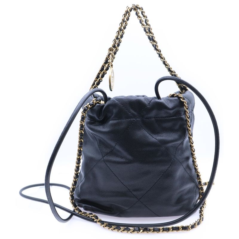 Chanel 22 Mini Chain Shoulder Bag Black Caviar Skin Gold Hardware As3980