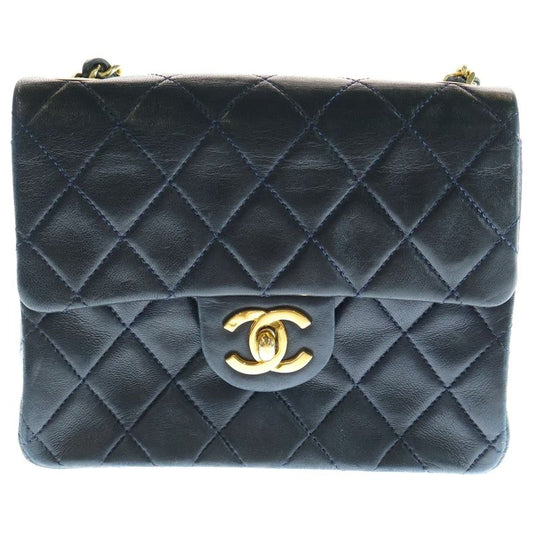 Chanel Lamb Skin Mini Matelasse 17 Single Flap Single Chain Bag Navy A01115