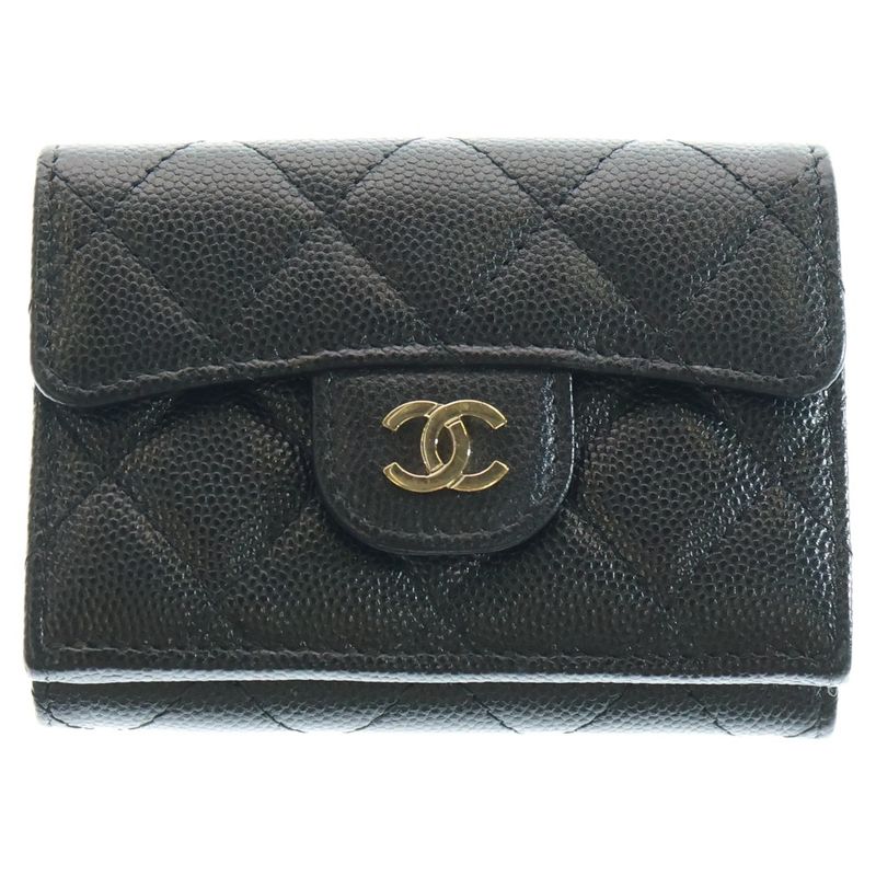 Chanel Coco Marc Matelasse Caviar Skin Small Flap Leather Compact Wallet