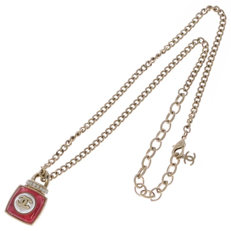 Chanel Coco Mark Perfume Chain Necklace Pendant Chain Pink X Silver
