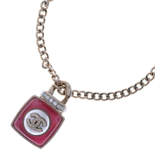 Chanel Coco Mark Perfume Chain Necklace Pendant Chain Pink X Silver