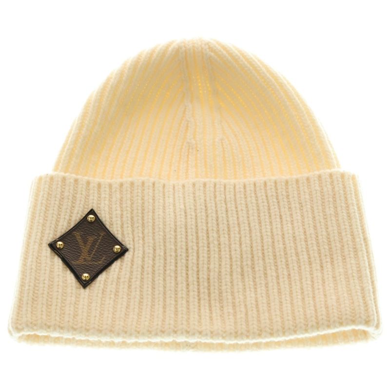 Louis Vuitton Bonnet LV Beanie Knit Cap Hat Ivory Wool M76707