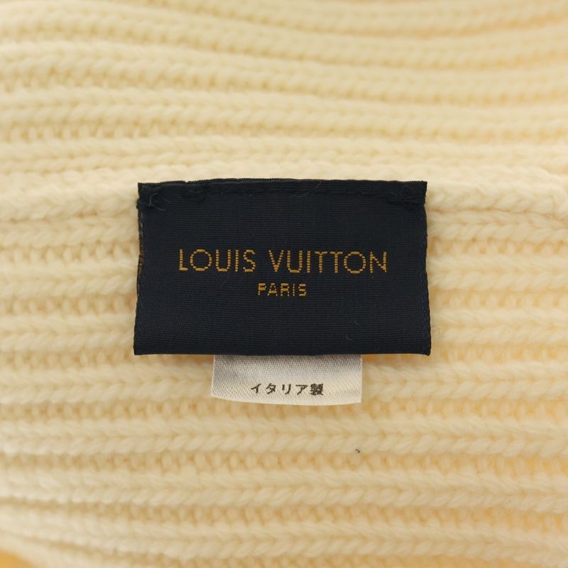 Louis Vuitton Bonnet LV Beanie Knit Cap Hat Ivory Wool M76707