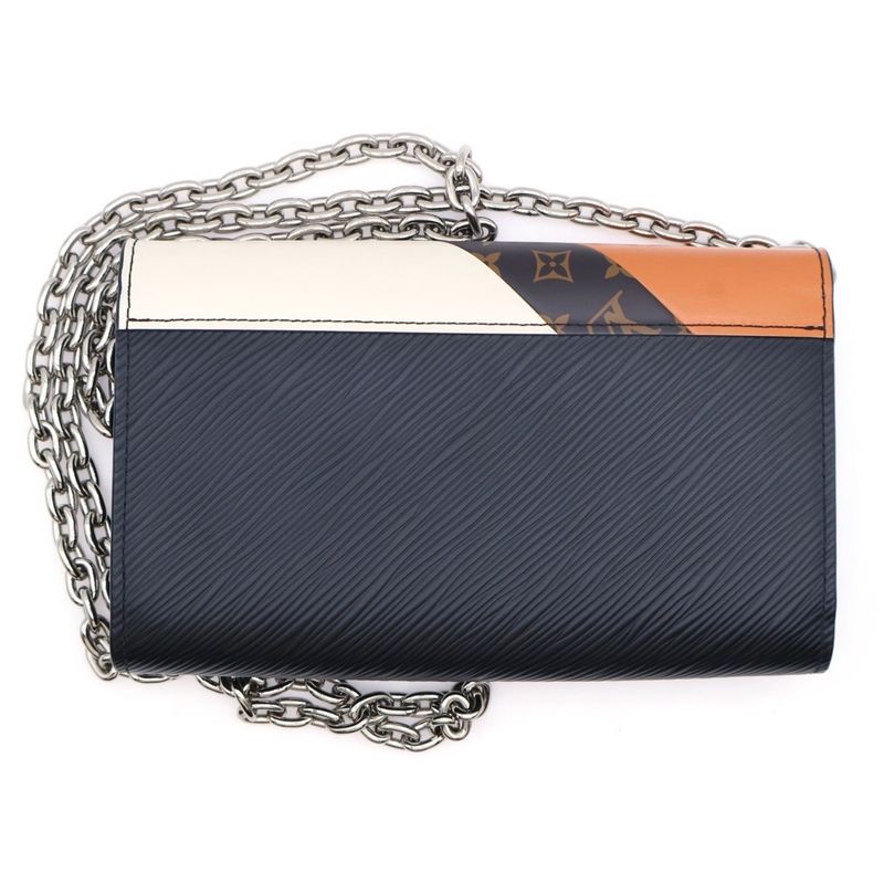 Louis Vuitton Epi Portefeuille Twisted Chain Wallet Purse Shoulder Bag Black