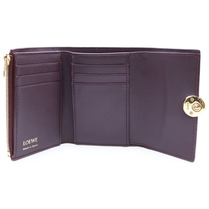 Loewe Beble Vertical Wallet Trifold Bordeaux Leather