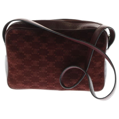Celine Macadam Shoulder Bag Velour Red Bordeaux Leather Gold Hardware