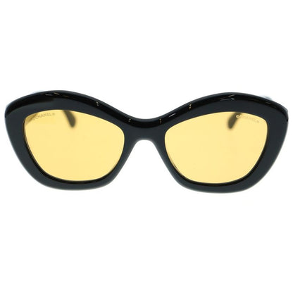 Chanel Cat's Eye Shape Rhinestone Logo Temple Sunglasses Eyewear Black Yellow