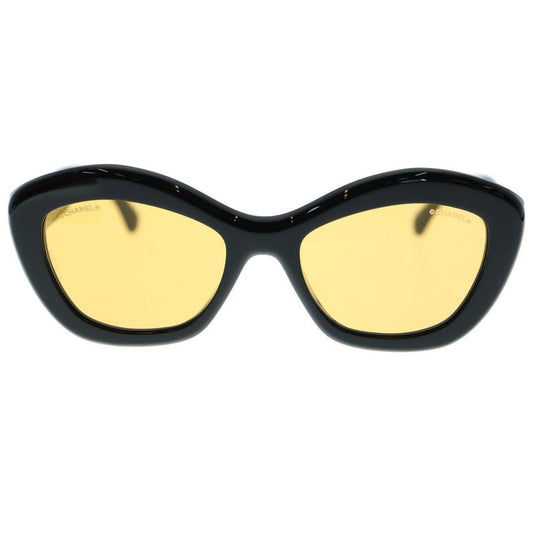 Chanel Cat's Eye Shape Rhinestone Logo Temple Sunglasses Eyewear Black Yellow