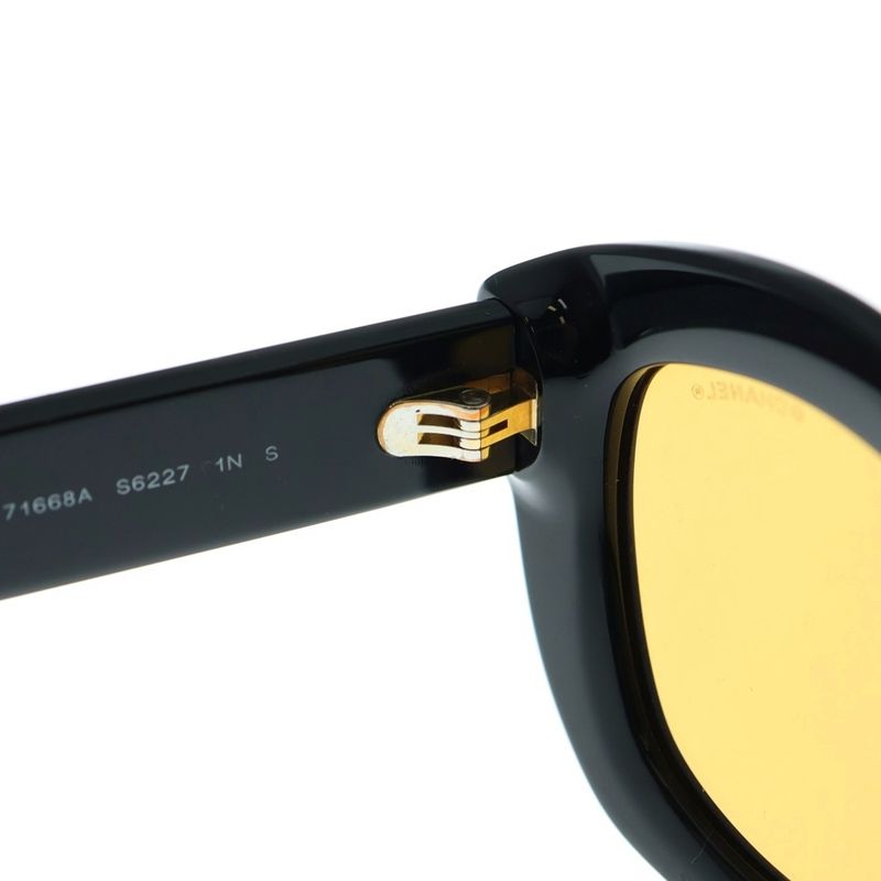 Chanel Cat's Eye Shape Rhinestone Logo Temple Sunglasses Eyewear Black Yellow