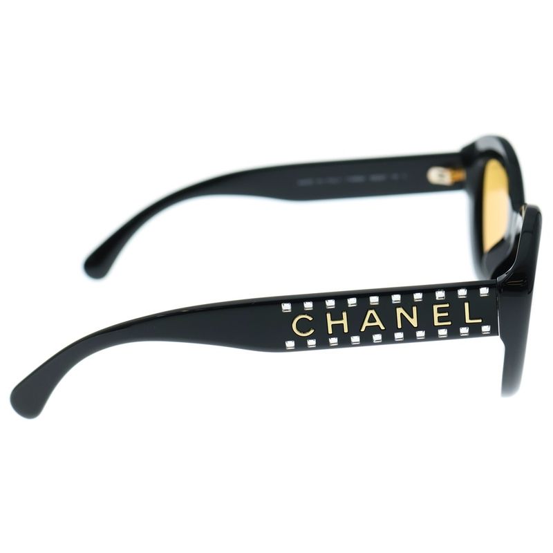 Chanel Cat's Eye Shape Rhinestone Logo Temple Sunglasses Eyewear Black Yellow