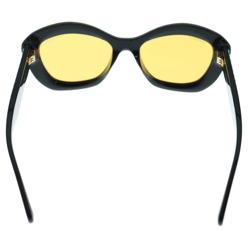 Chanel Cat's Eye Shape Rhinestone Logo Temple Sunglasses Eyewear Black Yellow