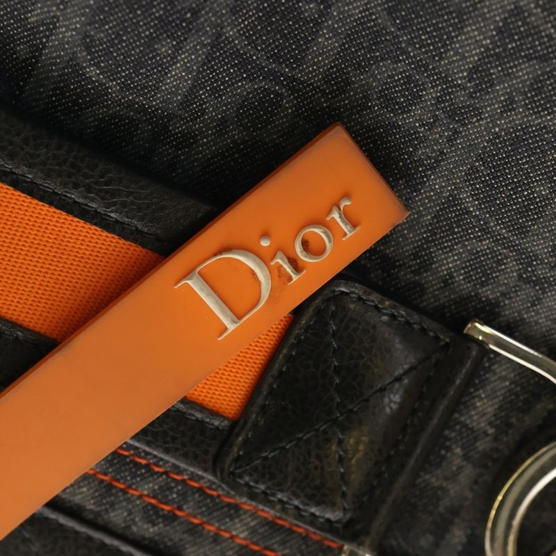 DIOR Flight Line Tote Handbag Navy And Orange Canvas And Leather 01-ru-1005