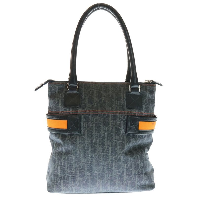DIOR Flight Line Tote Handbag Navy And Orange Canvas And Leather 01-ru-1005