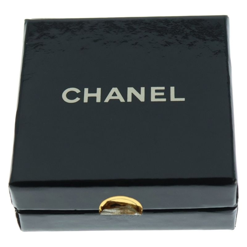 Chanel Chain Design Faux Pearl Earrings Gold GP