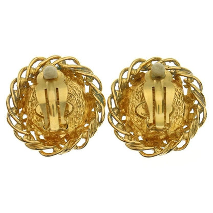 Chanel Chain Design Faux Pearl Earrings Gold GP