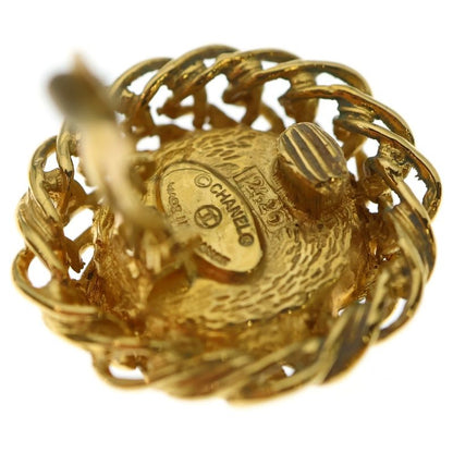 Chanel Chain Design Faux Pearl Earrings Gold GP