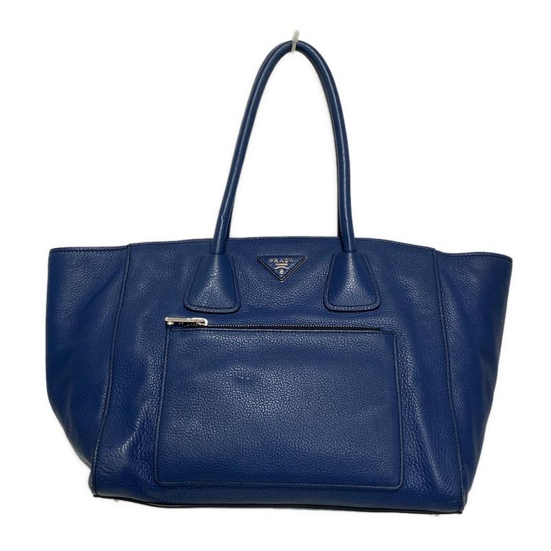 Prada Tote Bag - Navy Leather Tag Leather