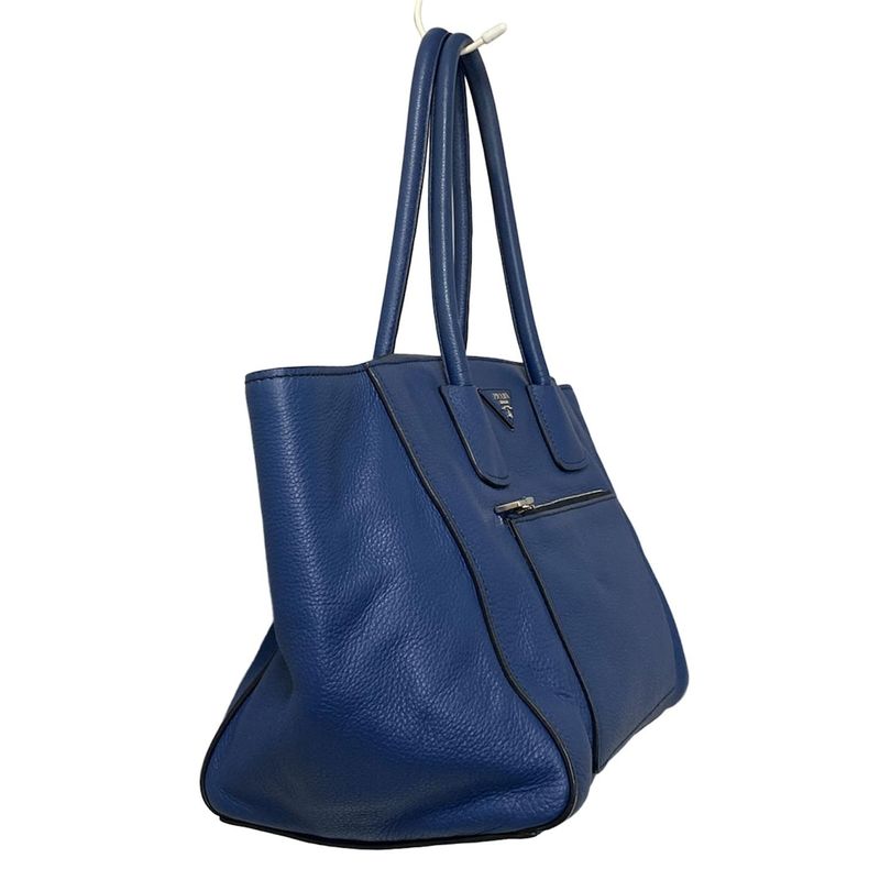 Prada Tote Bag - Navy Leather Tag Leather