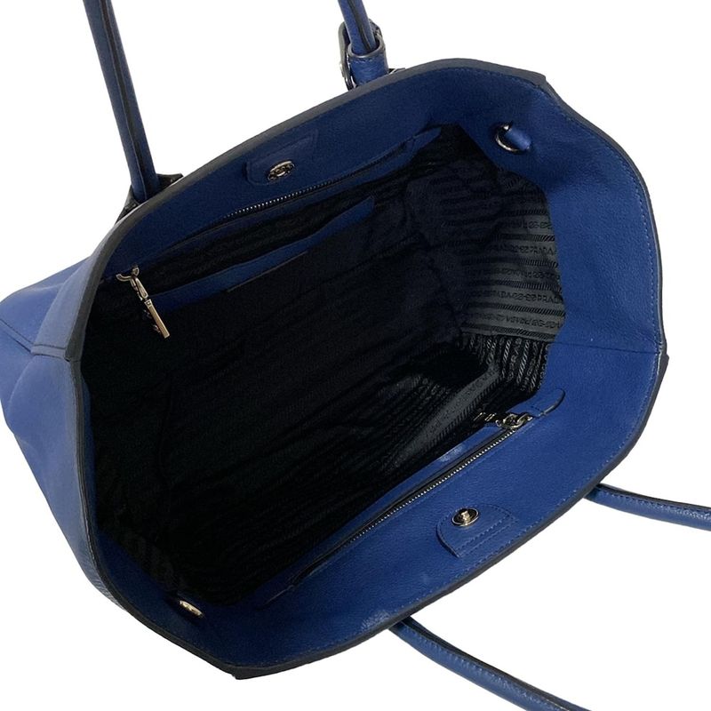 Prada Tote Bag - Navy Leather Tag Leather