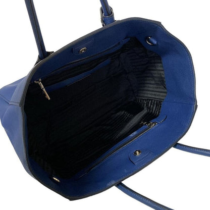 Prada Tote Bag - Navy Leather Tag Leather