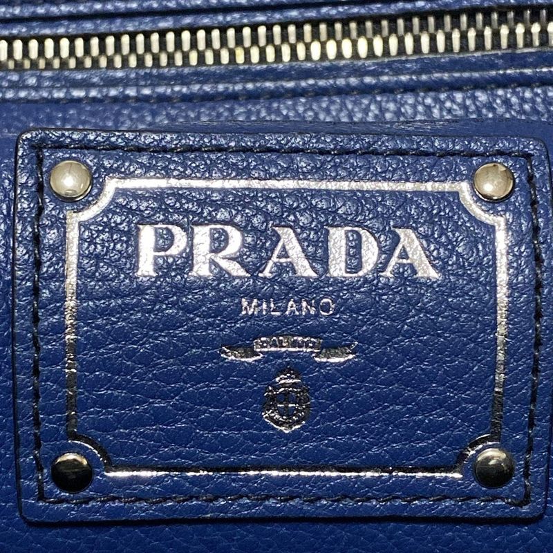 Prada Tote Bag - Navy Leather Tag Leather