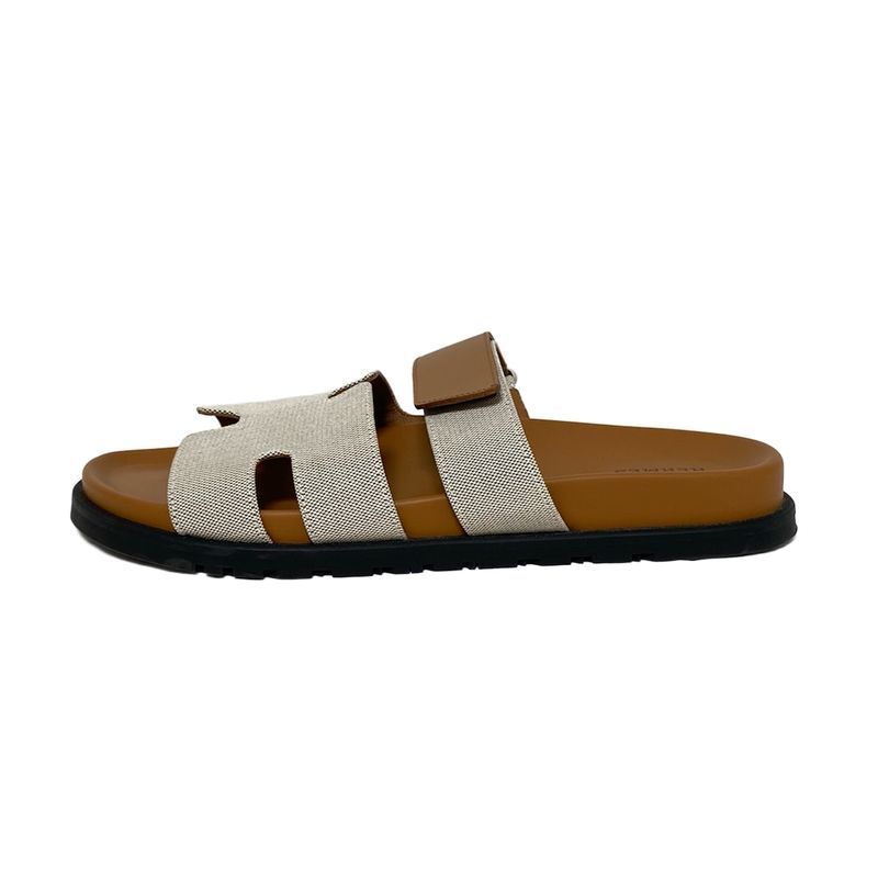 Hermes Sandals 10 Men's Chypre Grey Beige And Light Brown Leather