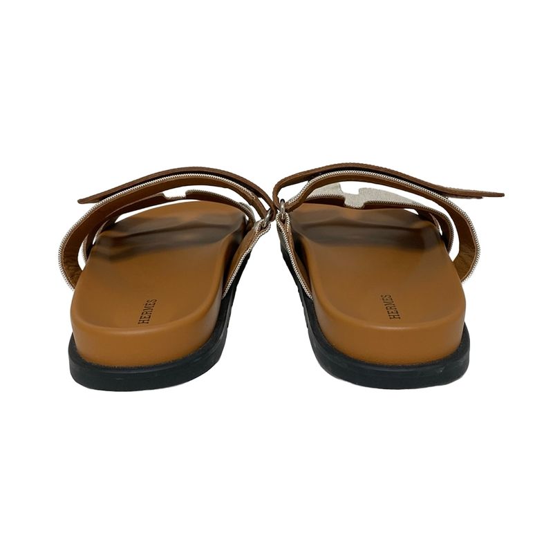 Hermes Sandals 10 Men's Chypre Grey Beige And Light Brown Leather