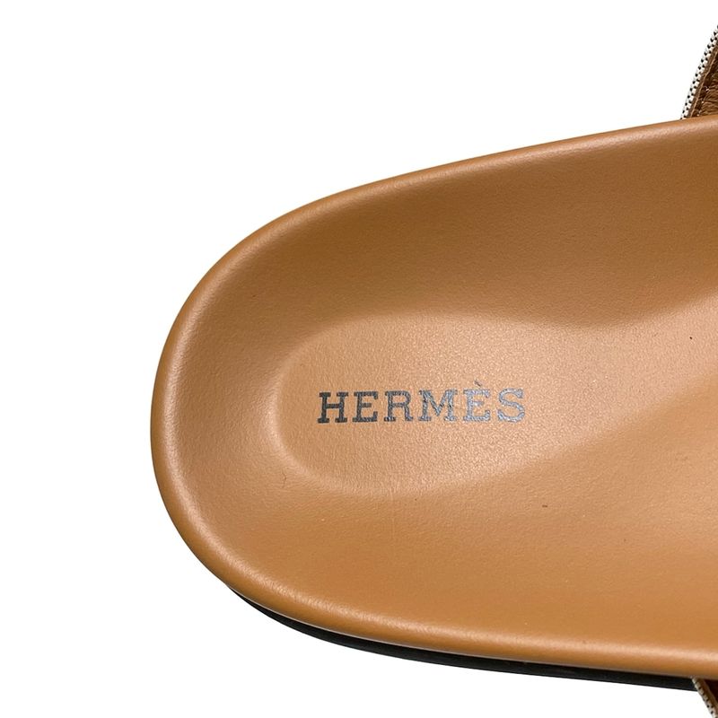 Hermes Sandals 10 Men's Chypre Grey Beige And Light Brown Leather
