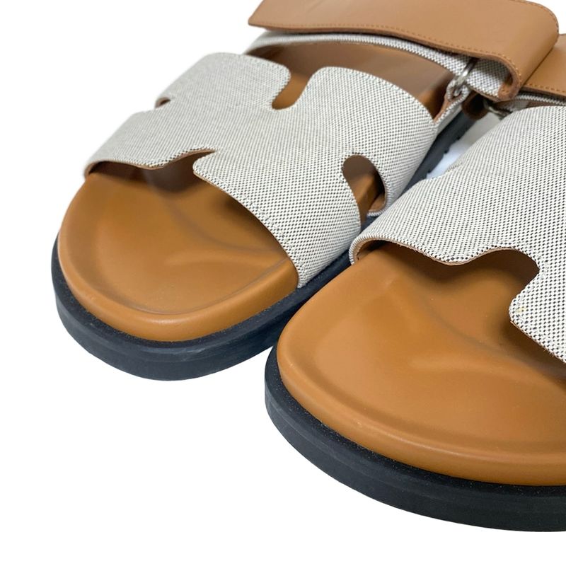 Hermes Sandals 10 Men's Chypre Grey Beige And Light Brown Leather