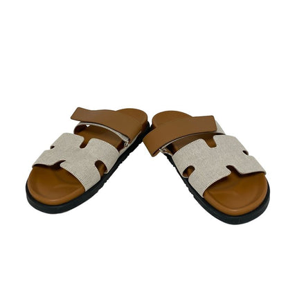 Hermes Sandals 10 Men's Chypre Grey Beige And Light Brown Leather