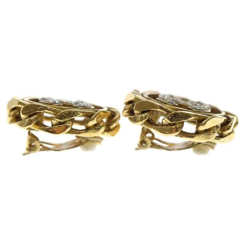 Chanel Coco Rhinestone Earrings Gold GP