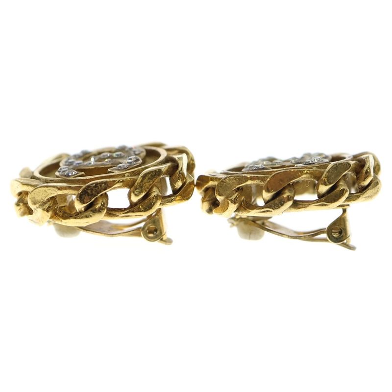 Chanel Coco Rhinestone Earrings Gold GP
