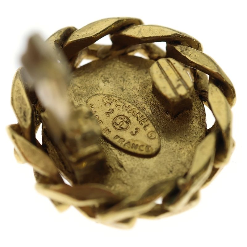 Chanel Coco Rhinestone Earrings Gold GP