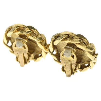 Chanel Coco Rhinestone Earrings Gold GP