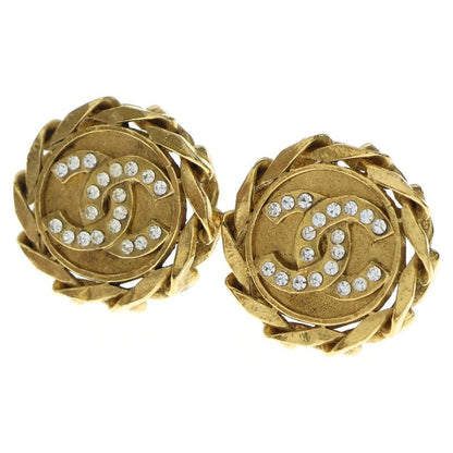 Chanel Coco Rhinestone Earrings Gold GP