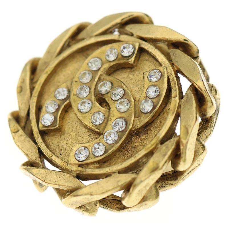Chanel Coco Rhinestone Earrings Gold GP