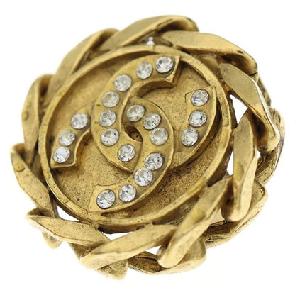 Chanel Coco Rhinestone Earrings Gold GP