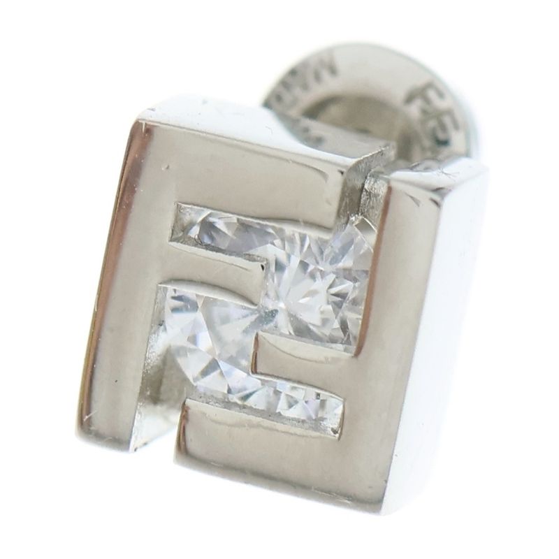 Fendi Zucca Rhinestone Stud Earrings Silver