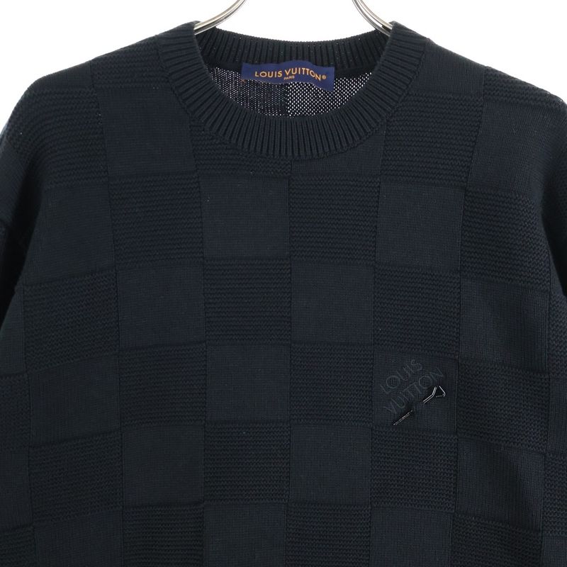 Louis Vuitton 23AW Damier Cotton Knit Sweater Black Rm232q TBY Hnn41w