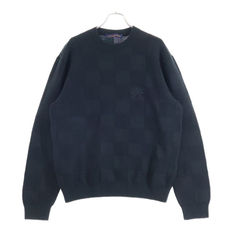 Louis Vuitton 23AW Damier Cotton Knit Sweater Black Rm232q TBY Hnn41w