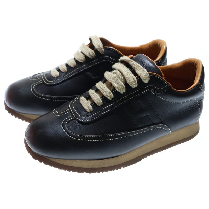 Hermes Quick H Logo Leather Low Cut Sneakers Black Women