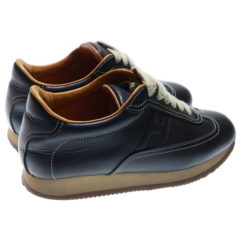 Hermes Quick H Logo Leather Low Cut Sneakers Black Women